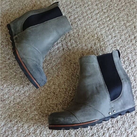 Sorel Lea Wedges boots Gray leather size 10 - Picture 2 of 14